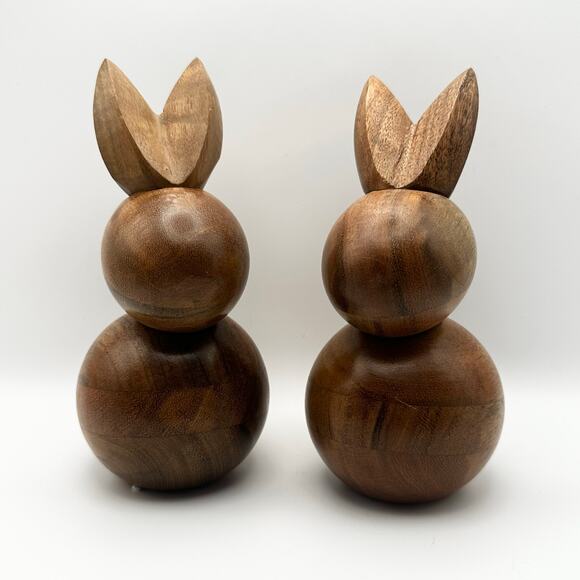 Crate & Barrel Solid Minimalist Wooden Easter Spring Decor Bunny Set of 2 6.5" - Picture 6 of 8